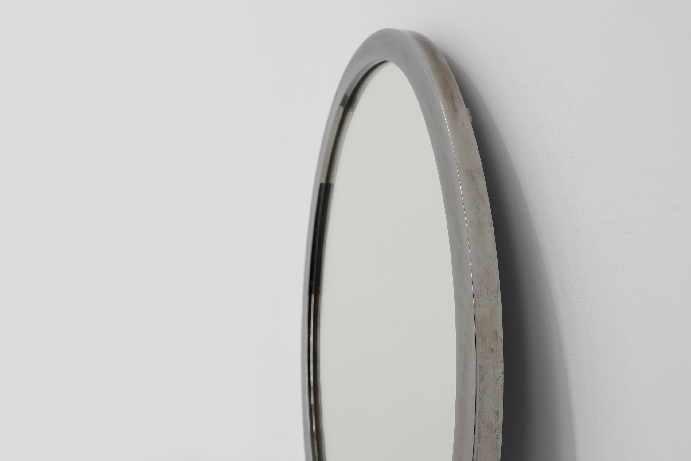 Art Deco Chrome Oval Wall Mirror, Belgium ca. 1920thumbnail